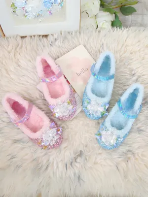 Plush and Glam Fur-Lined Princess Crystal Shoes By Liv and Mia