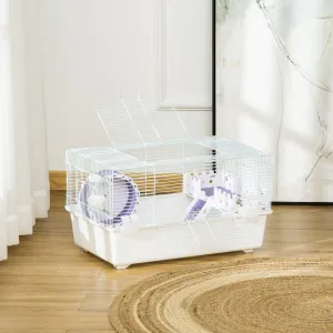 2 Tier Hamster Cage Rodent House Small Animal Habitat with Exercise Wheel Water Bottle Ladder, White