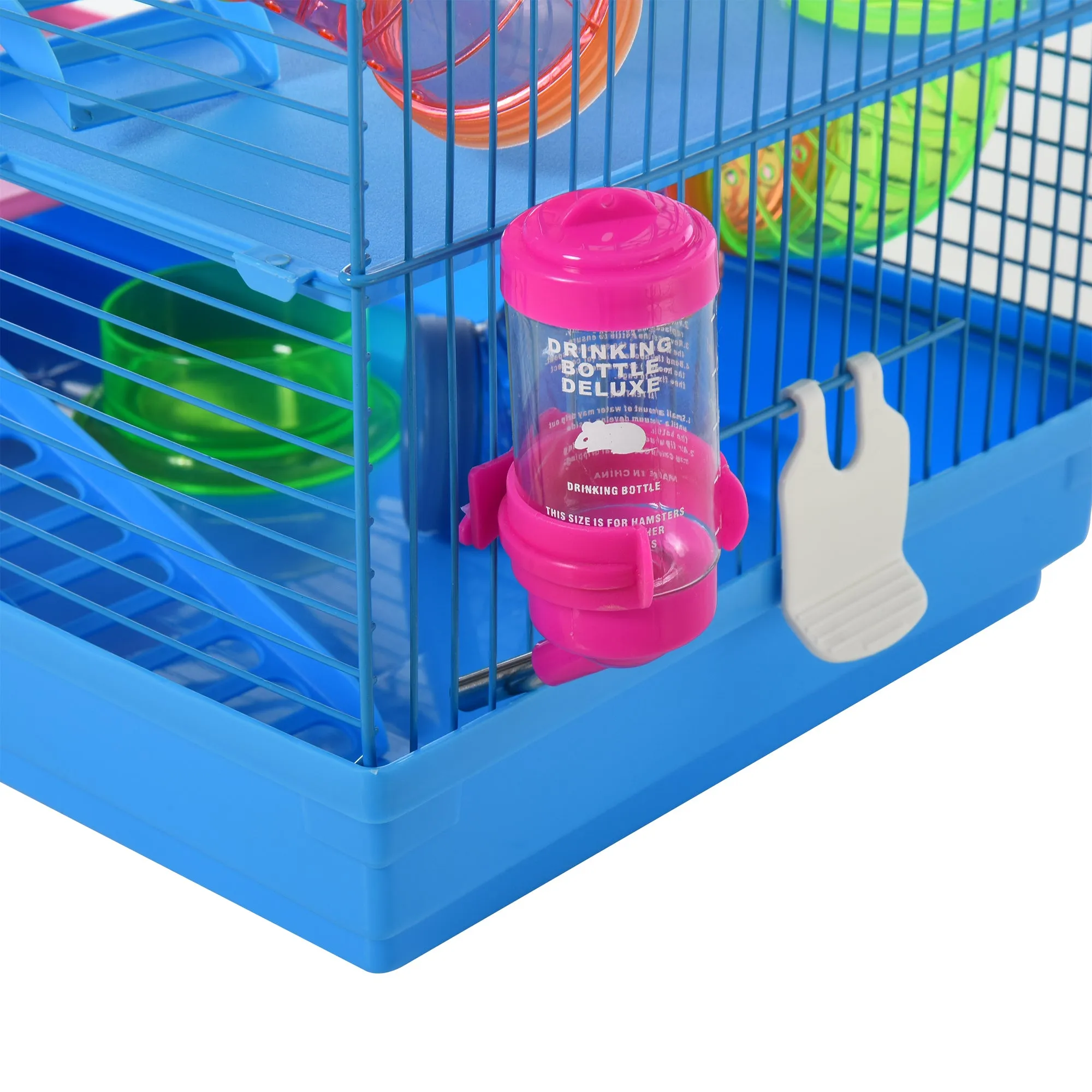 5 Tier Hamster Cage Carrier Habitat with Exercise Wheels Tunnel Tube Water Bottle Dishes House Ladder for Dwarf Mice, Blue