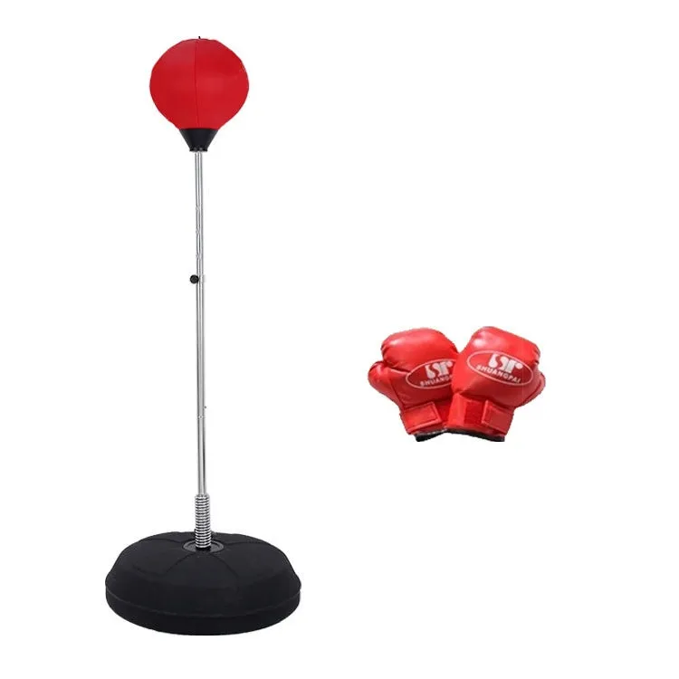 Adult Base Version Height Adjustable Vertical PU Leather Vent Ball Boxing Speed Ball Family Fitness Equipment with Gloves(Red)