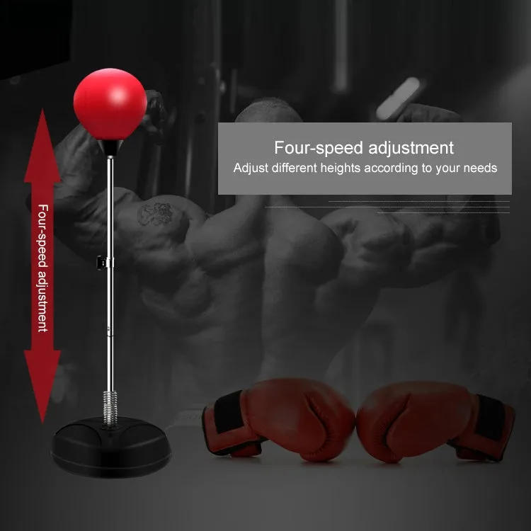 Adult Base Version Height Adjustable Vertical PU Leather Vent Ball Boxing Speed Ball Family Fitness Equipment with Gloves(Red)