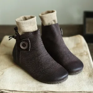 Autumn Handmade Retro Flat Leather Short Boots | Gift Shoes