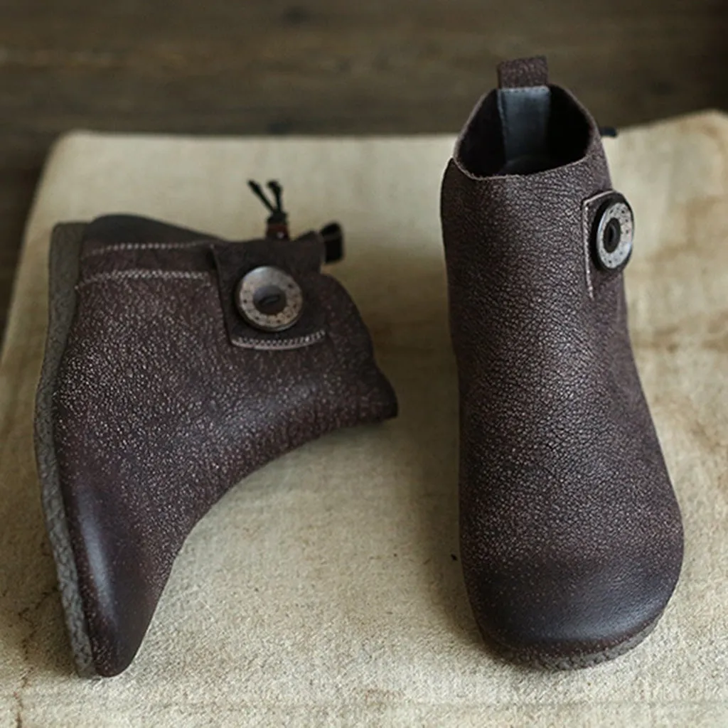 Autumn Handmade Retro Flat Leather Short Boots | Gift Shoes