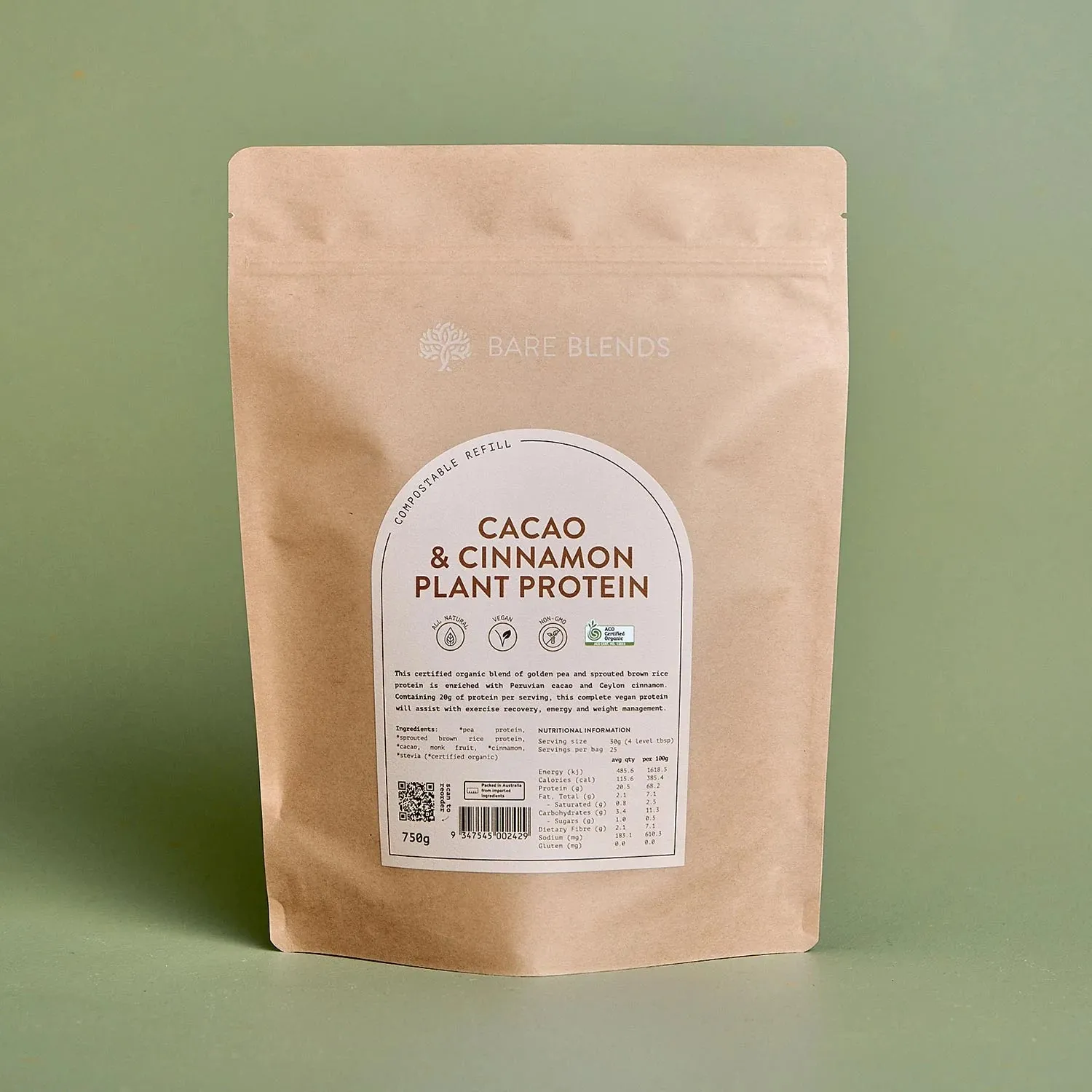 bare blends - cacao & cinnamon plant protein