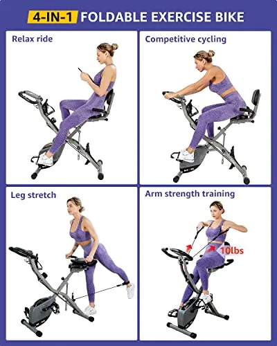 Barwing 16-8-2-3 Stationary Spin Exercise Bike for Home | 4 IN 1 Foldable Indoor Workout Cycling Bike for Seniors| 300 LB Capacity | More Magnetic Resistance Seat Backrest Adjustments | Value Gift for Seniors