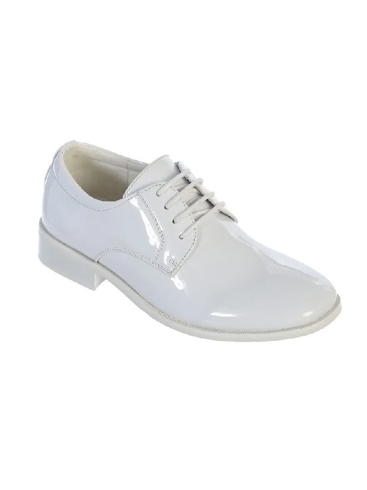 Boys White Shiny Leather Lace Up Dress Shoes 4-8 Kids