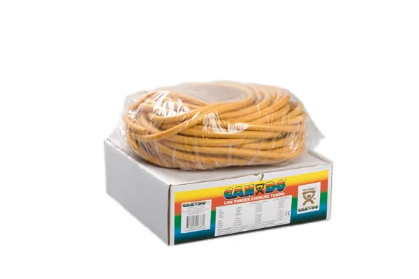 CanDo Low Powder Exercise Tubing - 100' dispenser roll - Gold - xxx-heavy