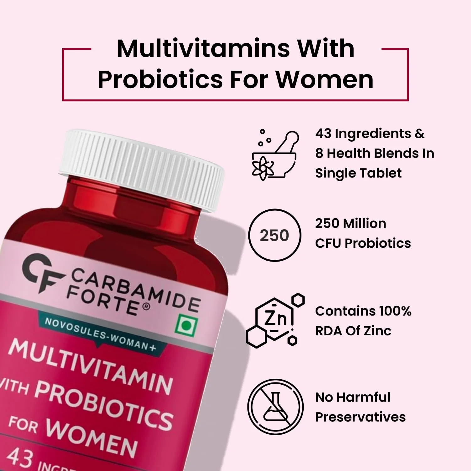 Carbamide Forte Novosules Womens Multivitamin Tablets with Ginseng, Biotin and Multimineral Health Supplement for Women (100 Veg Tablets)