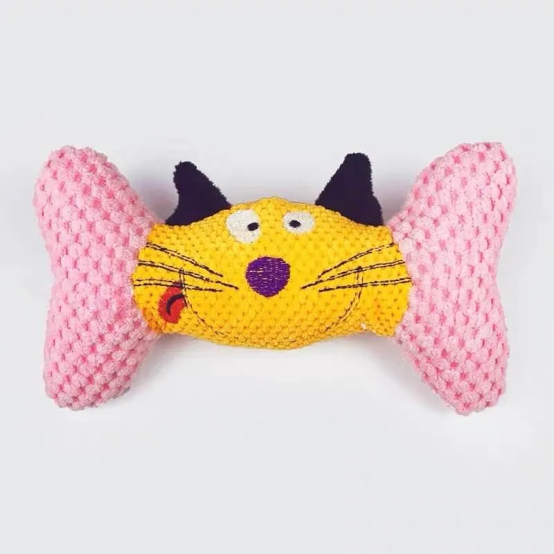 Cartoon Squeaky Toy Plush Bone-shaped Teeth Toy for Small Medium Dogs Cats