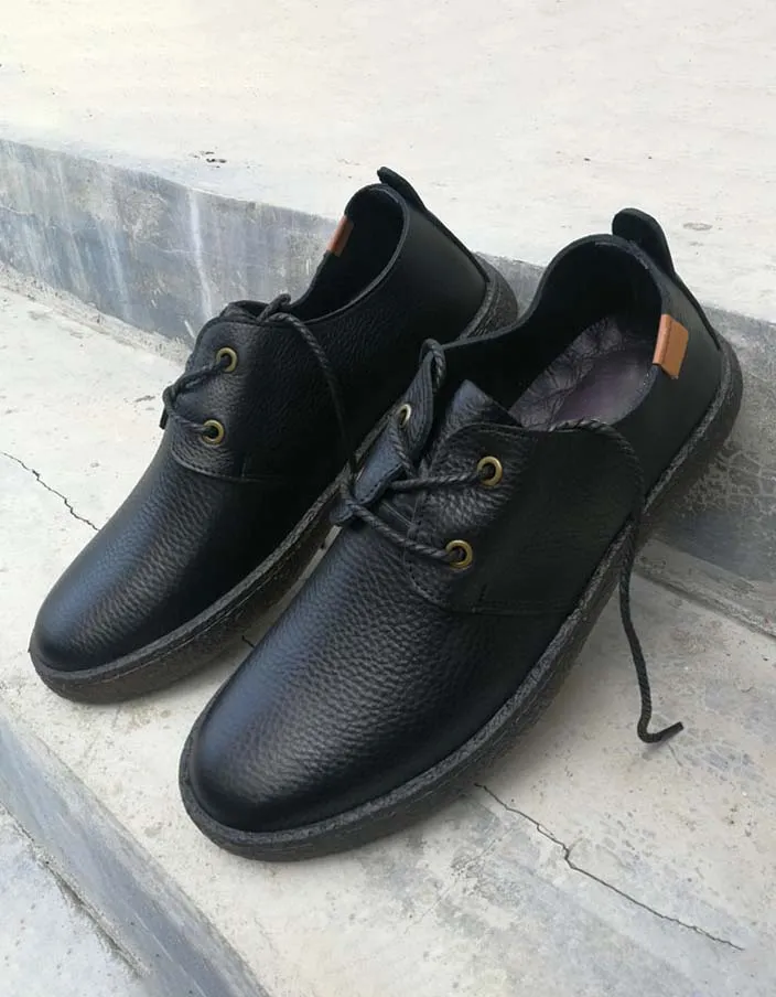 [Clearance] Genuine Leather Handmade Retro Men's Shoes (Black 38)