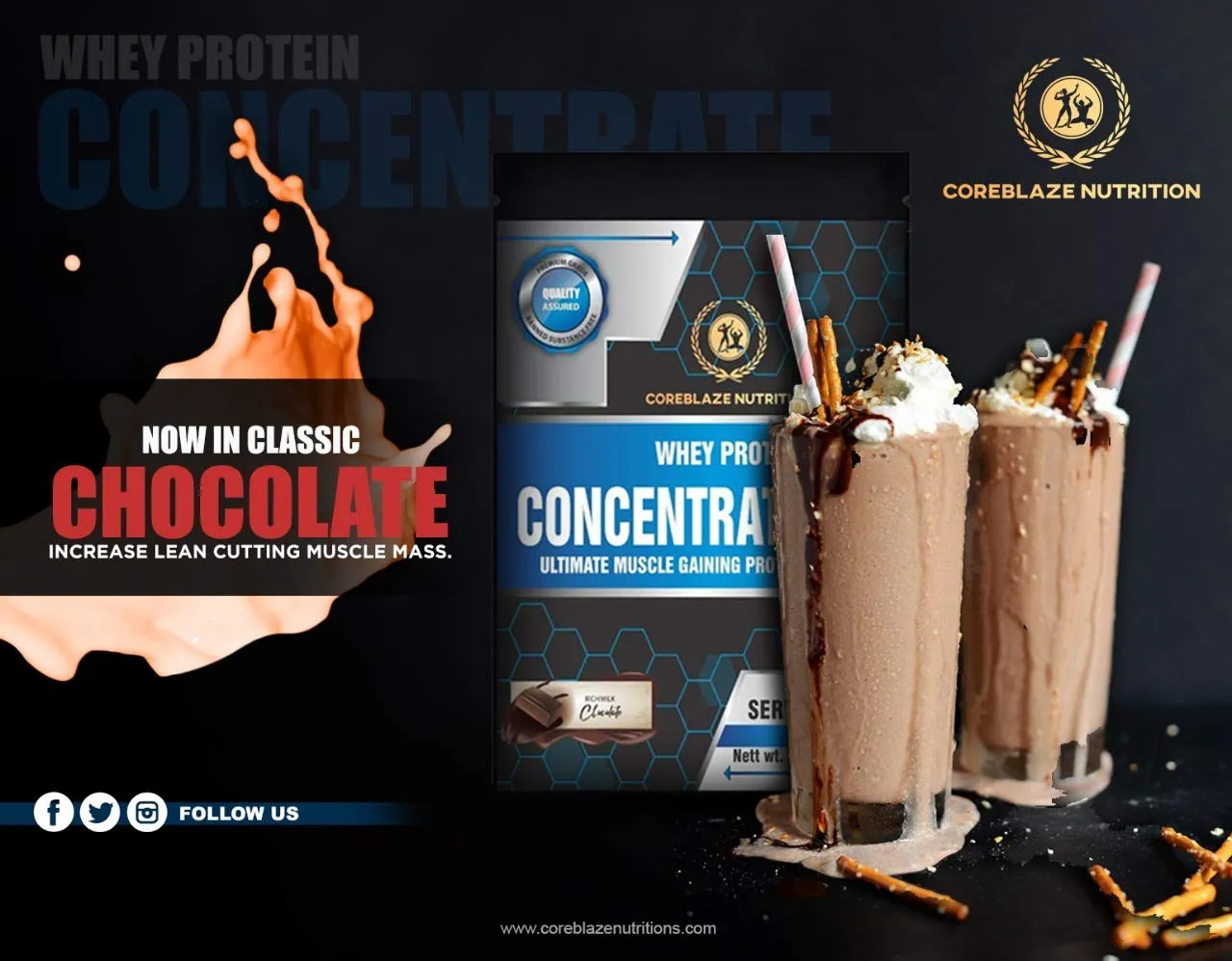 Coreblaze Nutrition Best Effective Whey Protein Concentrate 80%,24g Protein,5.5g BCAA.4g Glutamine (2 KG CONCENTRATE)