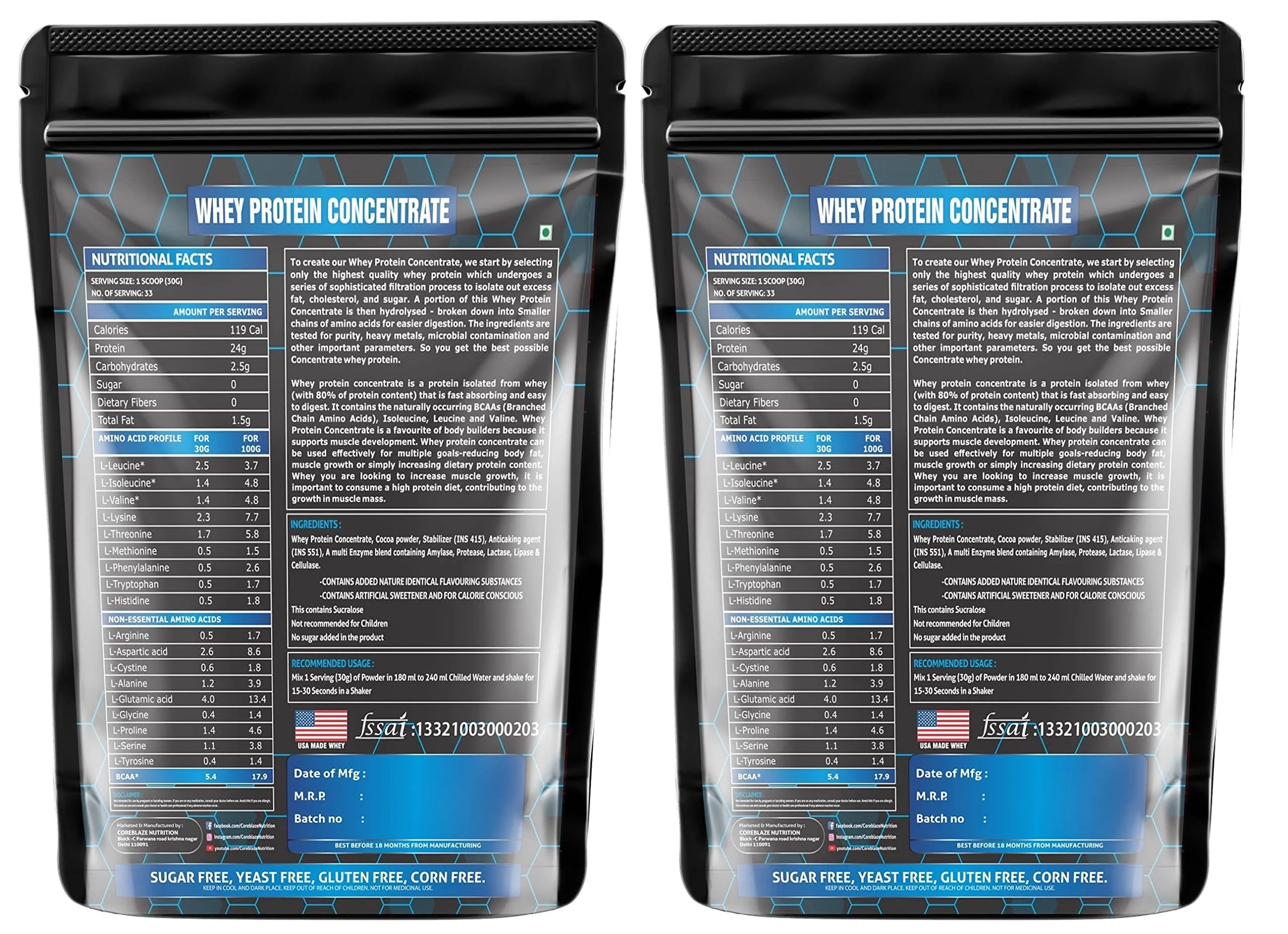 Coreblaze Nutrition Best Effective Whey Protein Concentrate 80%,24g Protein,5.5g BCAA.4g Glutamine (2 KG CONCENTRATE)