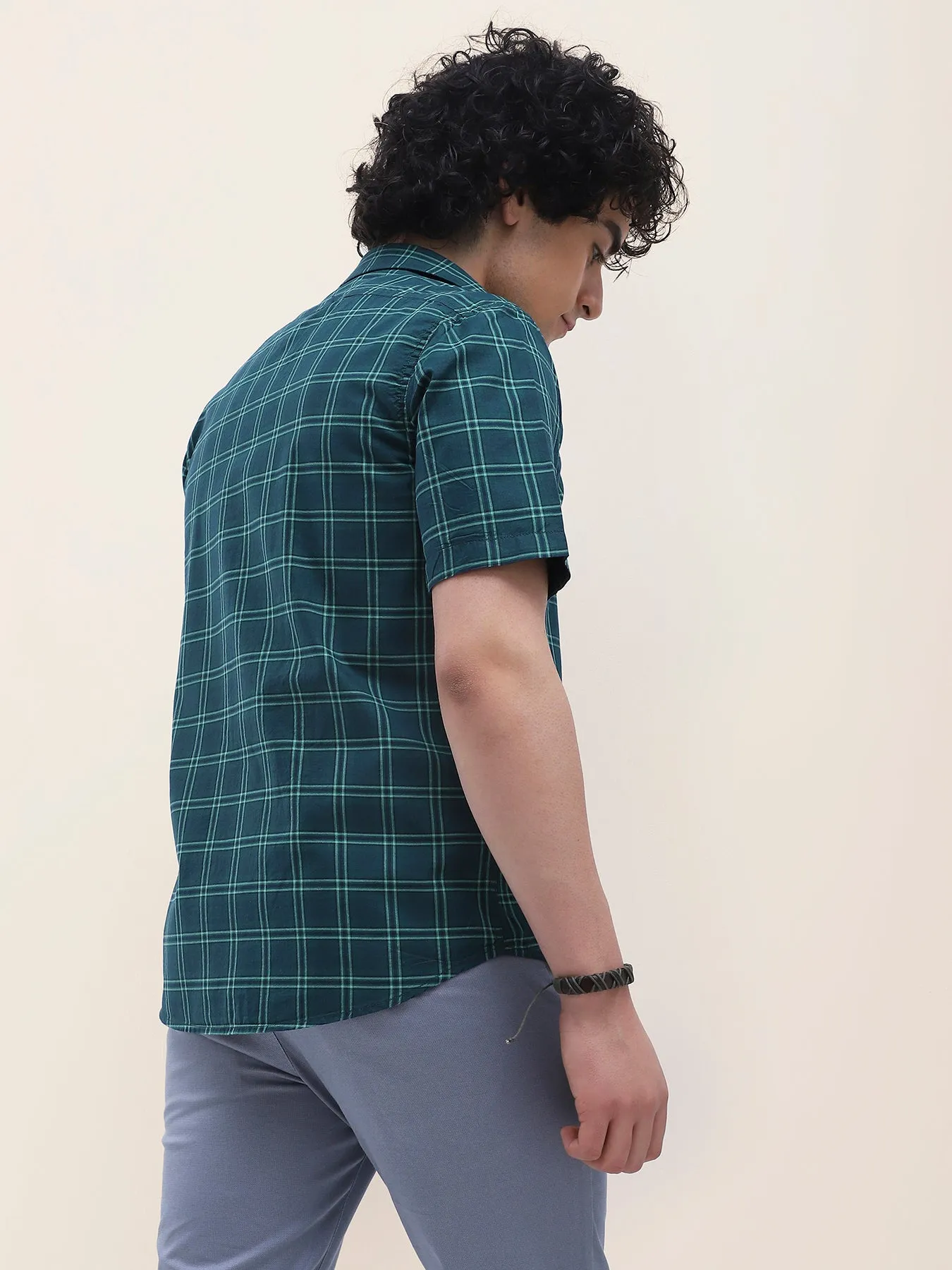 Cotton Green Checkered Half Sleeve Casual Shirt