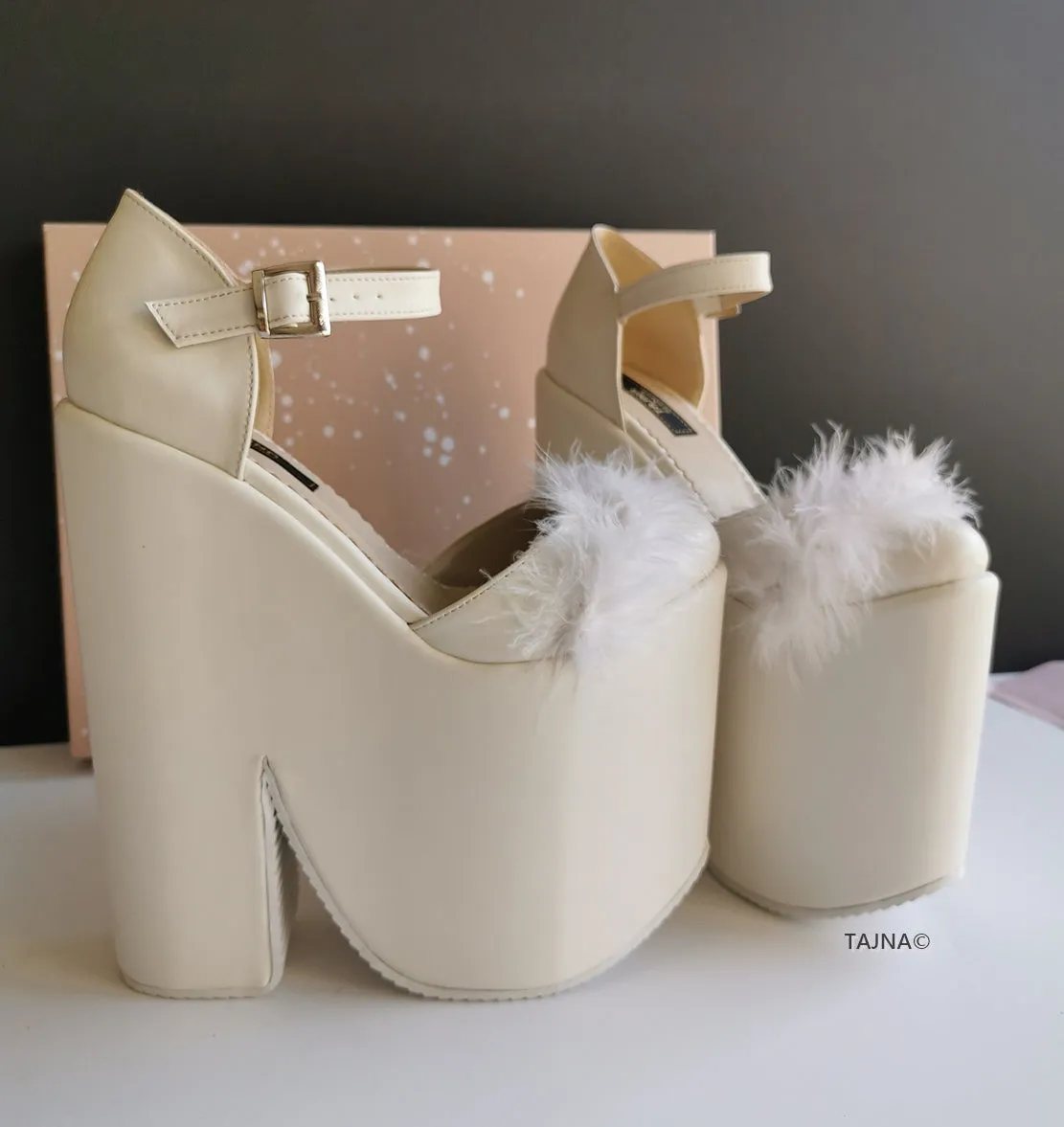 Cream Fury Ankle Strap Platform Bride Wedges