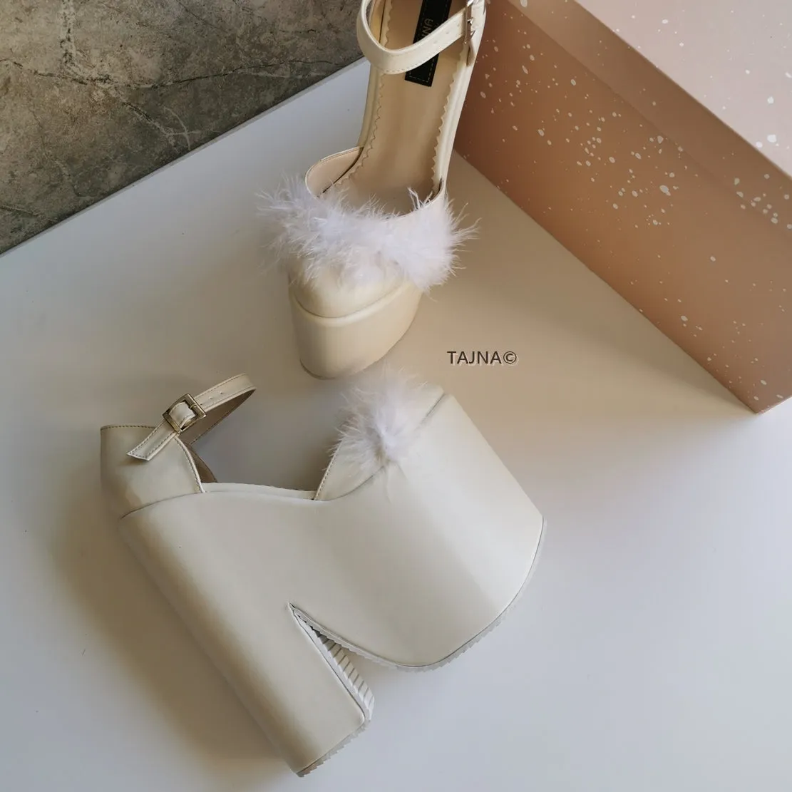 Cream Fury Ankle Strap Platform Bride Wedges