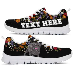 Custom Name Pug Sneaker, Pug Flower Floral Colorful Dog Lovers Sneakers Gym Running Shoes, Best Running Shoes