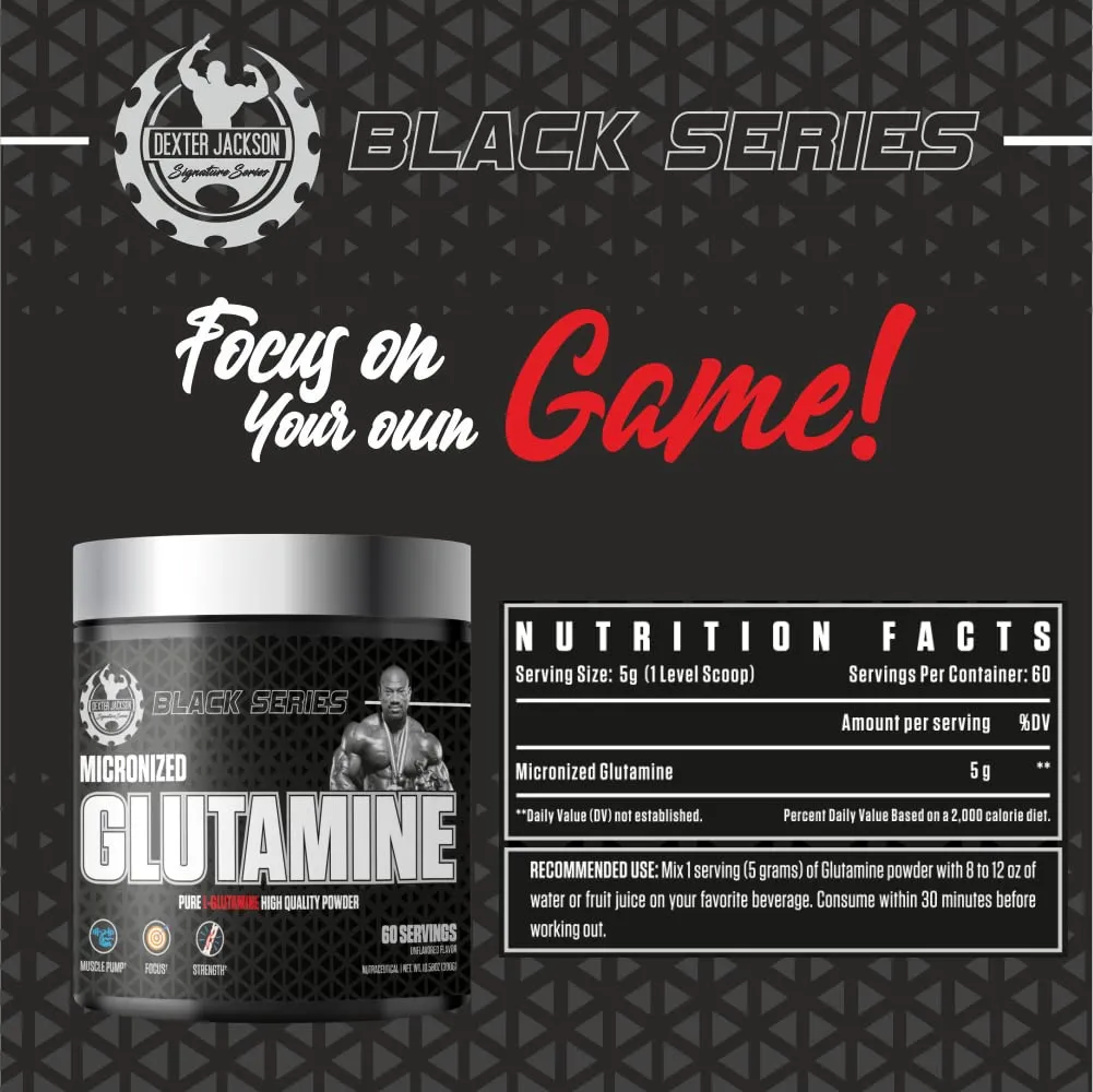 Dexter Jackson Black Series Micronized Glutamine - 60 Servings, 300gm | Muscle Recovery and Immune Support - Essential Amino Acid