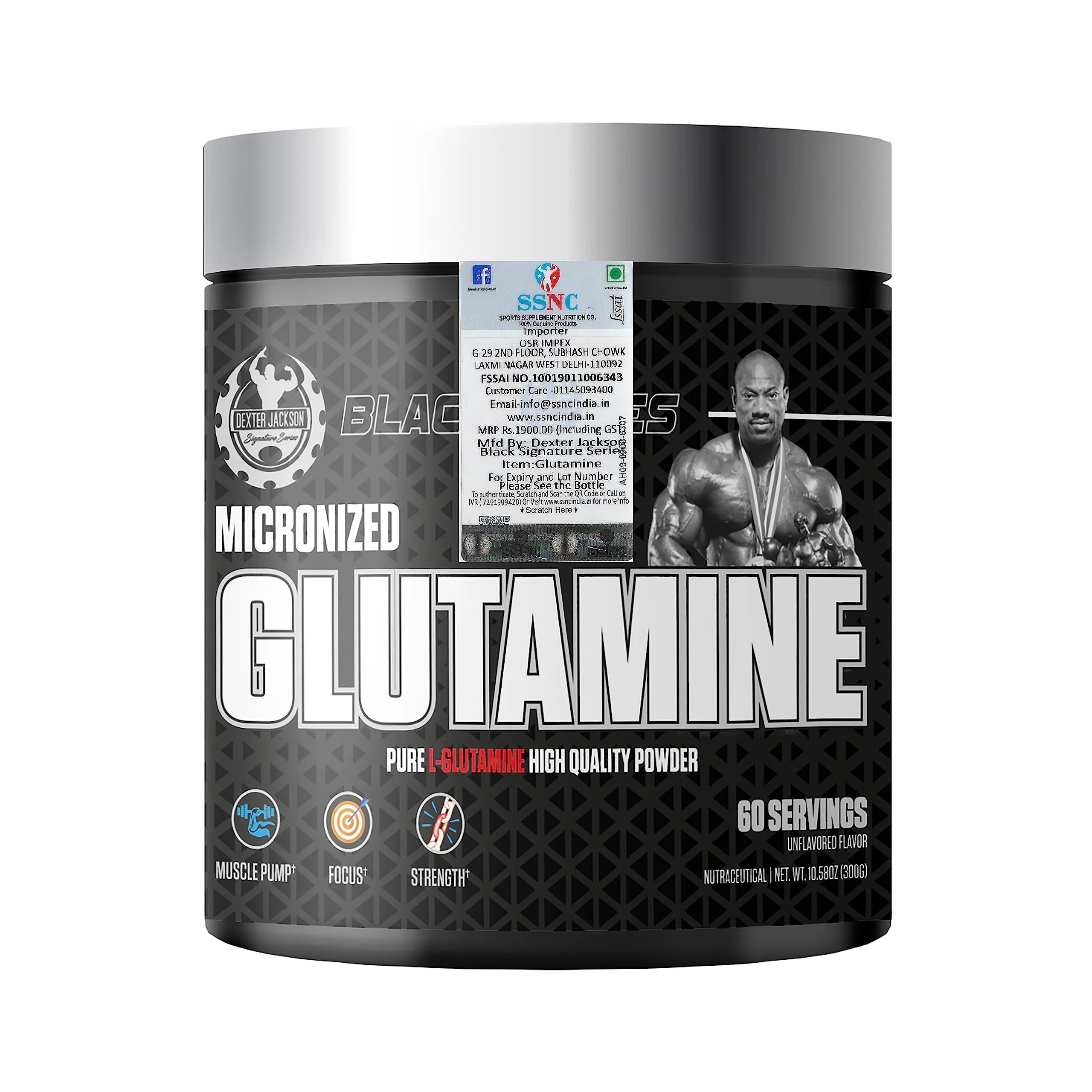 Dexter Jackson Black Series Micronized Glutamine - 60 Servings, 300gm | Muscle Recovery and Immune Support - Essential Amino Acid