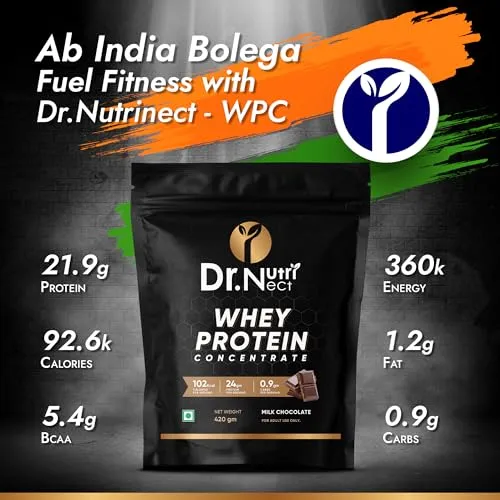 Dr.Nutrinect Whey Protein Concentrate | 21.9g Protein | Muscle Building & Recovery Faster Absorption | Boosts Stamina | Chocolate Flavor, 420g (Pack of 1)