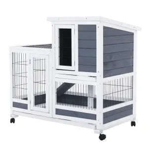 Durable 2-Storey Rabbit Hutch with Wheels, Ramp & PVC Roof, Paw Mate