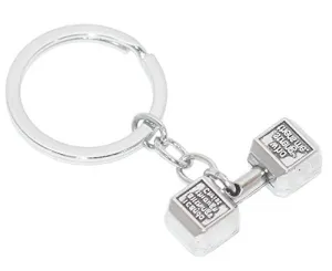 Excite Store Gym Dumbbell Keychain | Sports Fitness Body Builder Workout Keyring Gift for Men Husband Boyfriend (Silver)