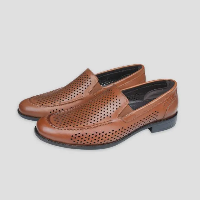 Ezok Tan Casual Leather Shoes For Men