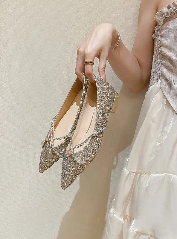 Flat Shoes Rhinestone Pointed Sequined Wedding Shoes