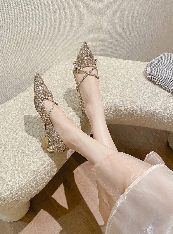 Flat Shoes Rhinestone Pointed Sequined Wedding Shoes