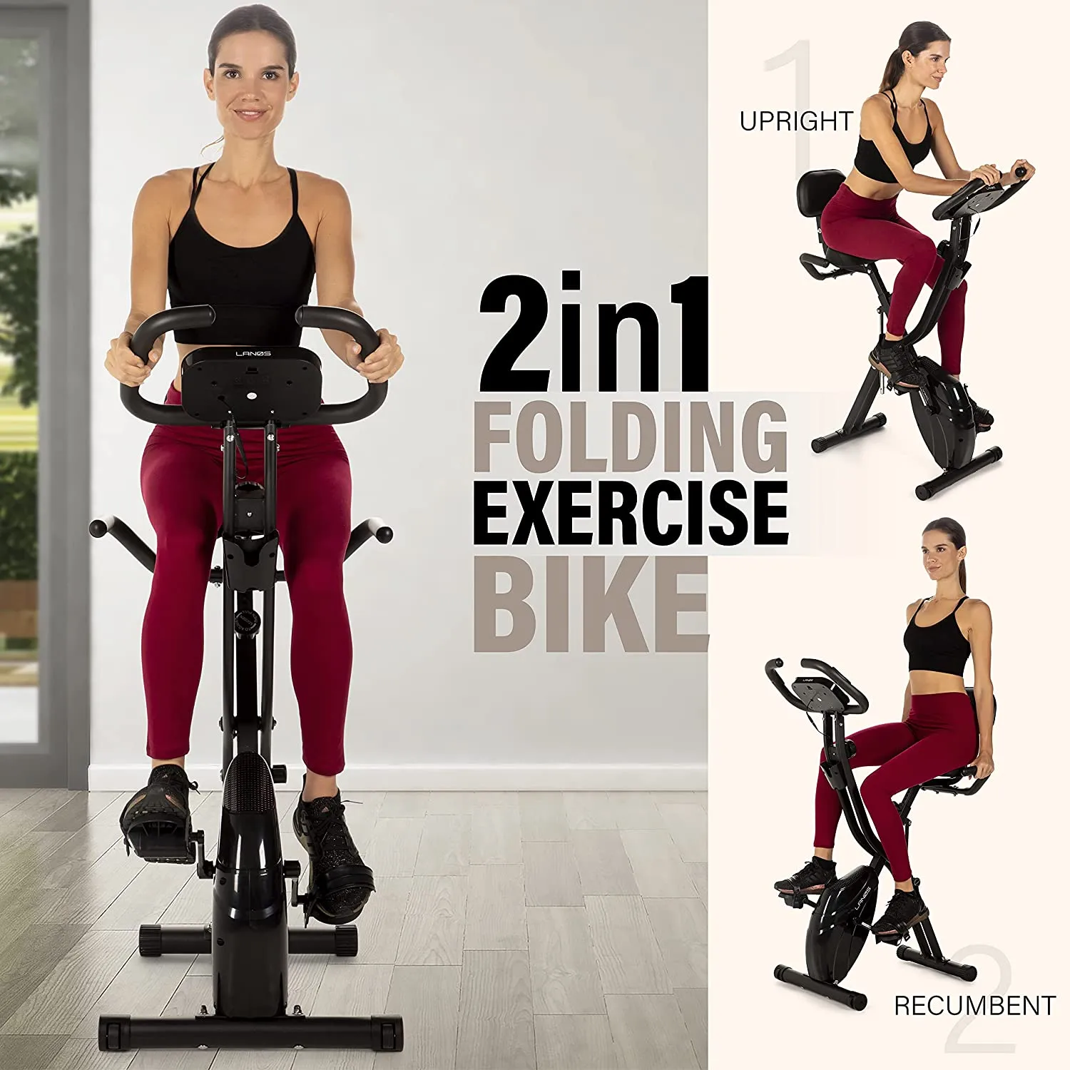 Folding Exercise Bike with 10 Levels Black