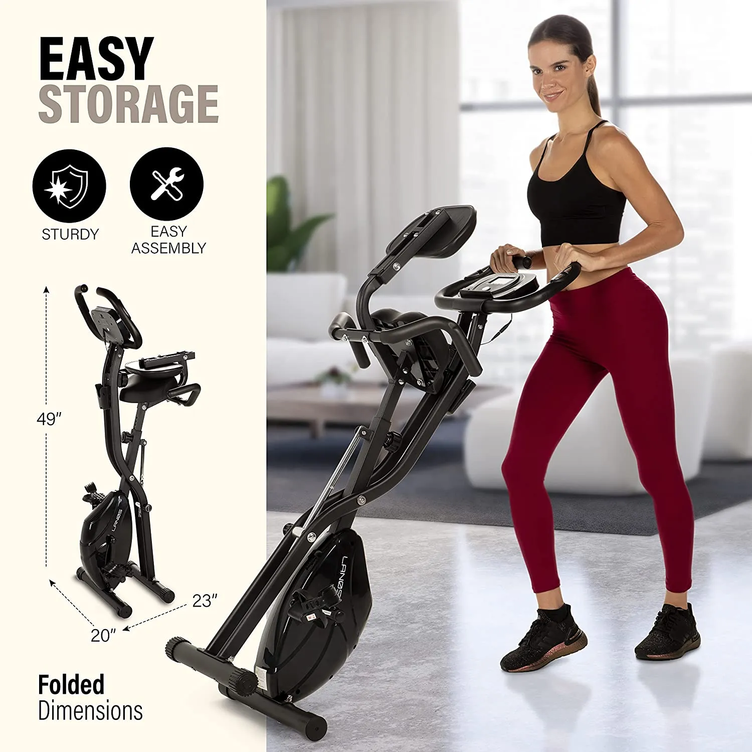 Folding Exercise Bike with 10 Levels Black