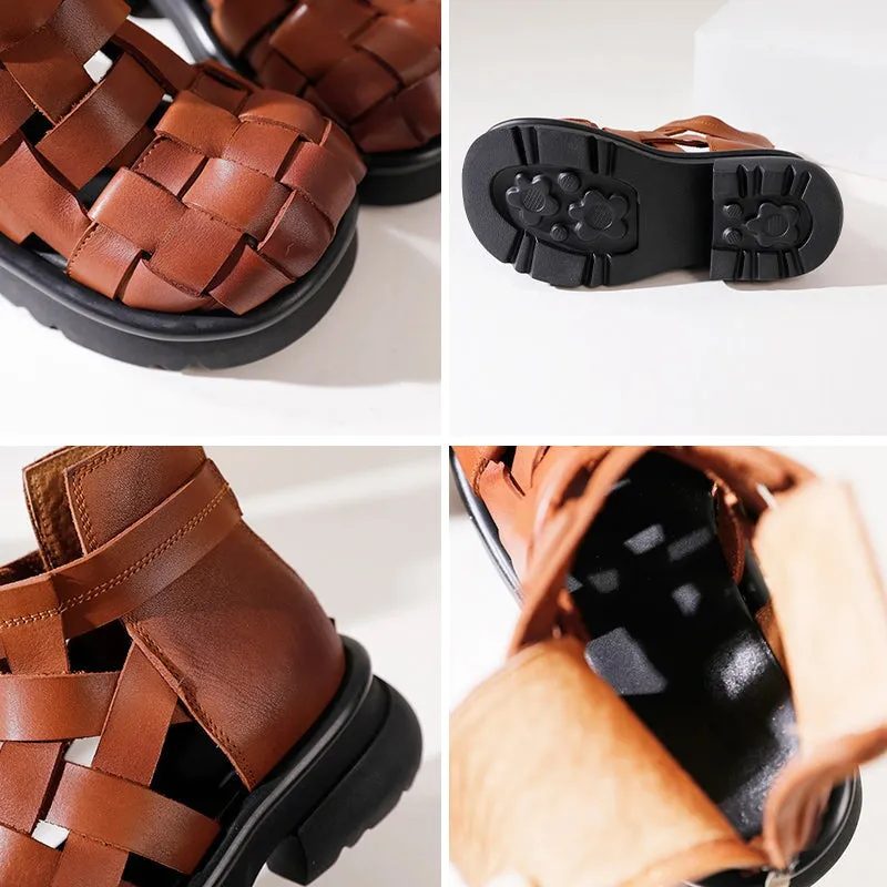 Genuine Leather Gladiator Sandals For Women in Brown/Black