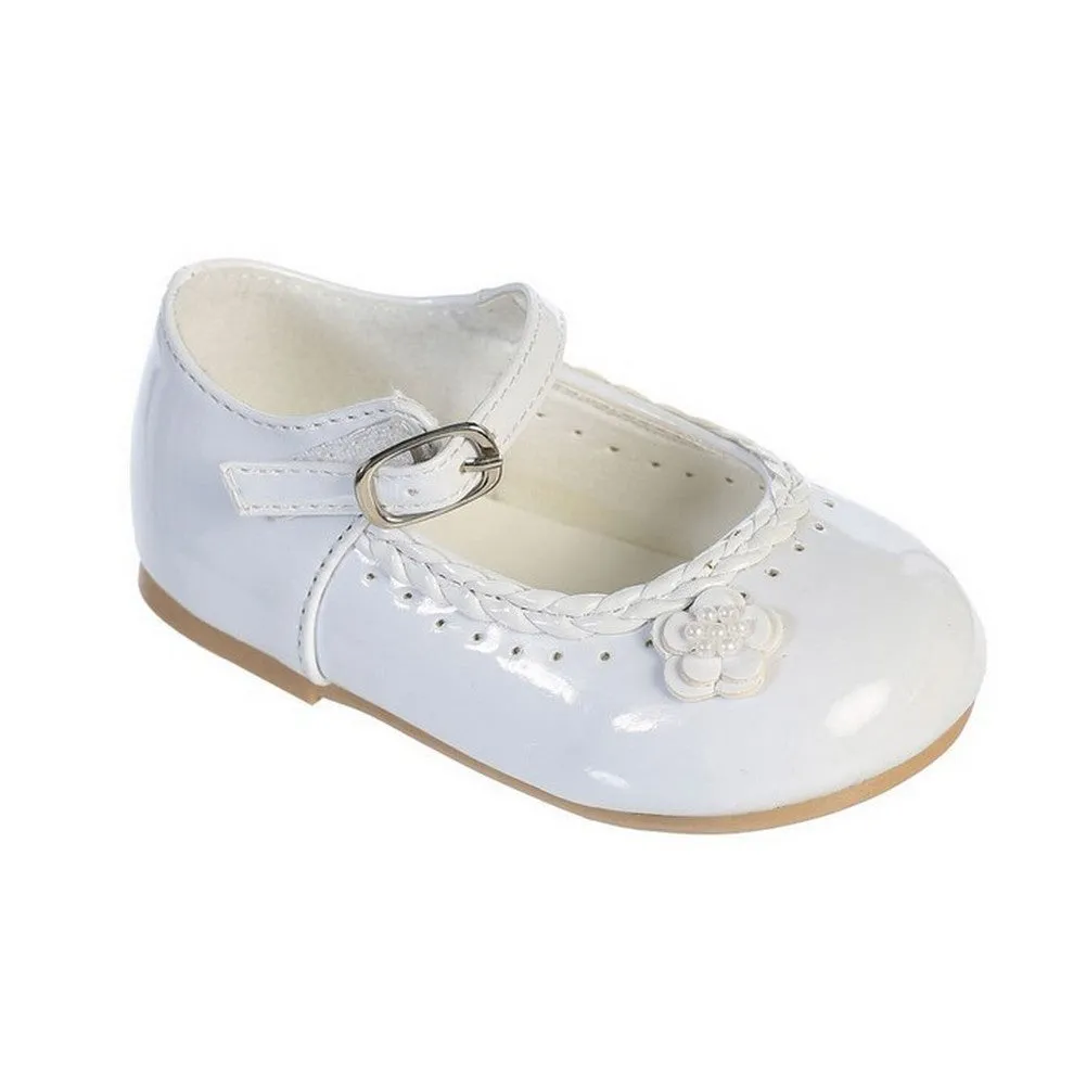 Girls White Braided Edging Flower Patent Leather Mary Jane Shoes 1-4 Baby