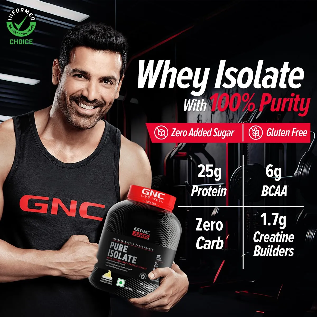 GNC AMP Pure Isolate | 4 lbs | Boosts Performance | Increases Strength & Muscles | DigeZyme® For Easy Digestion | Informed Choice Certified | 25g Protein | 5g BCAA | Vanilla Custard