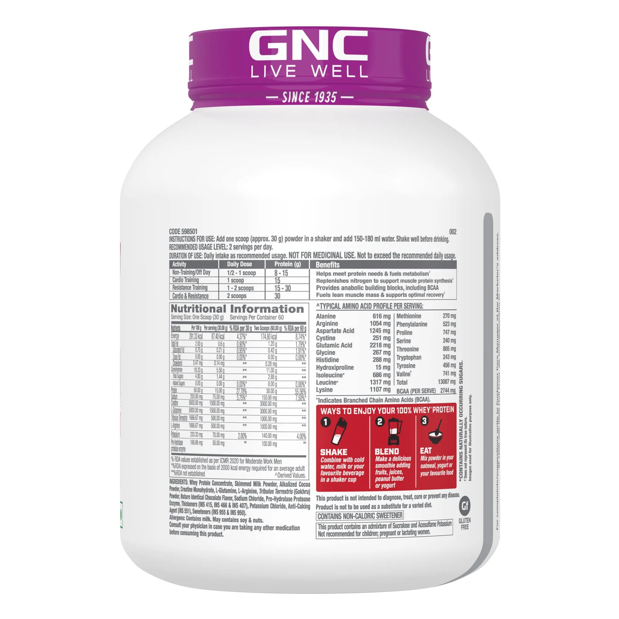 GNC Pro Performance Power Protein | 4 lbs/1.81 Kg | 6 In One Stack | 1500 Mg Creatine| No Added Sugar| 2744 MG BCAA | Informed Choice Certified | 30g Protein | 2.2g L-Glutamine | Energy Features Enzymes For Better Digestion | Double Rich Chocolate| Formul