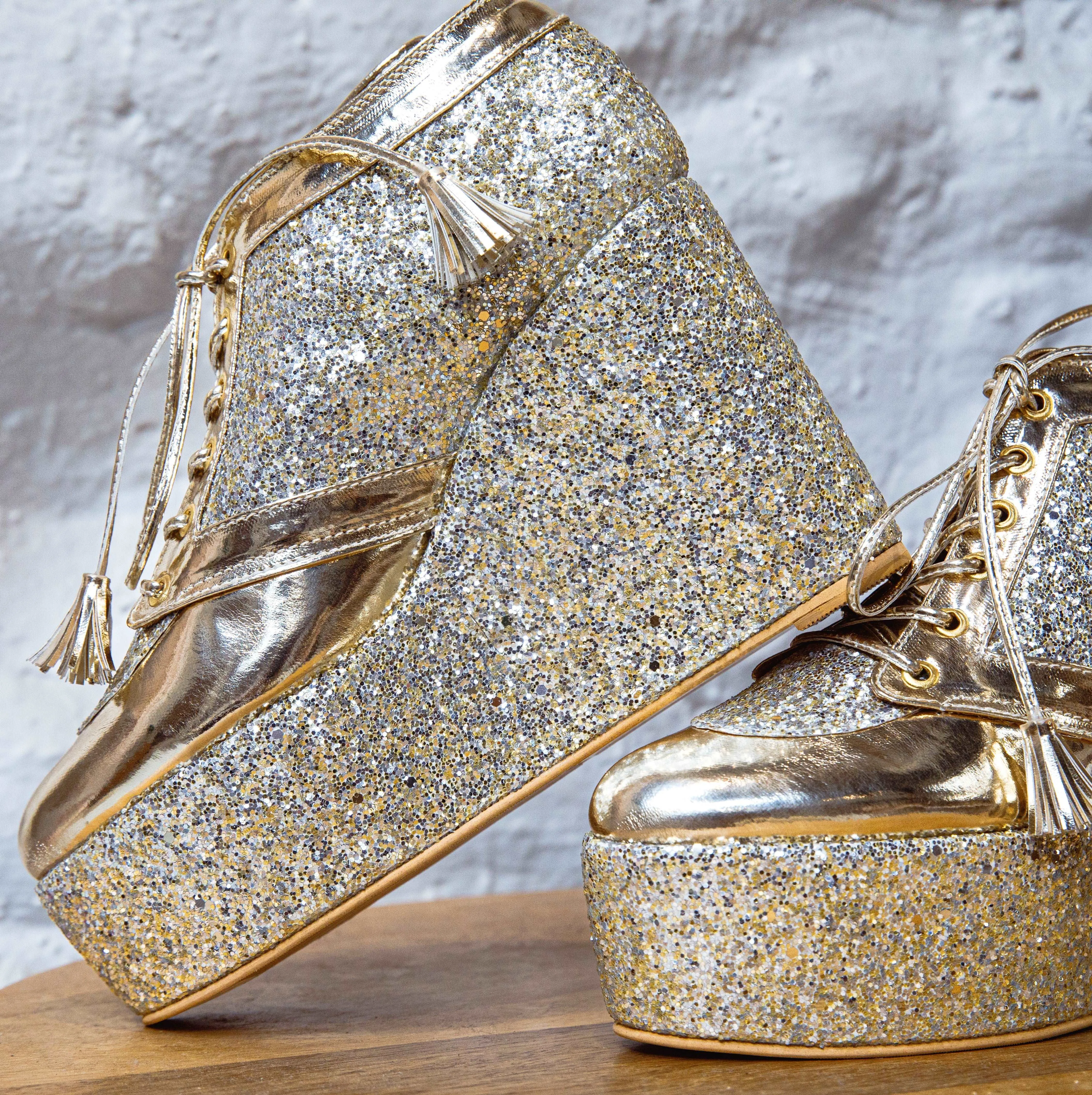 Gold Silver Bridal Sneaker Wedges - Customized Wedding Shoes | Tiesta