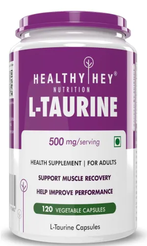 HealthyHey Nutrition L-Taurine (500 mg) Amino Acid Supplement -120 Vegetable Capsules