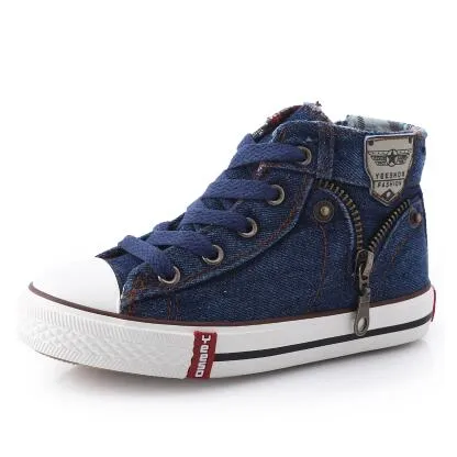 High Help Canvas Shoes Casual Kids Denim Side Zipper Boys Girls Sneakers