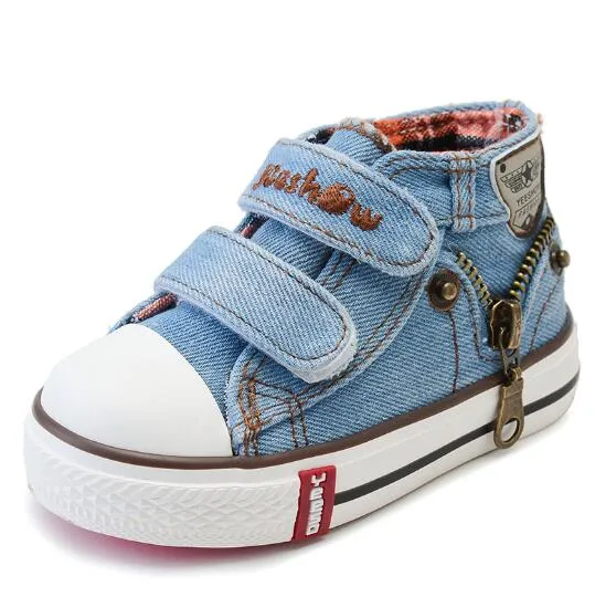 High Help Canvas Shoes Casual Kids Denim Side Zipper Boys Girls Sneakers