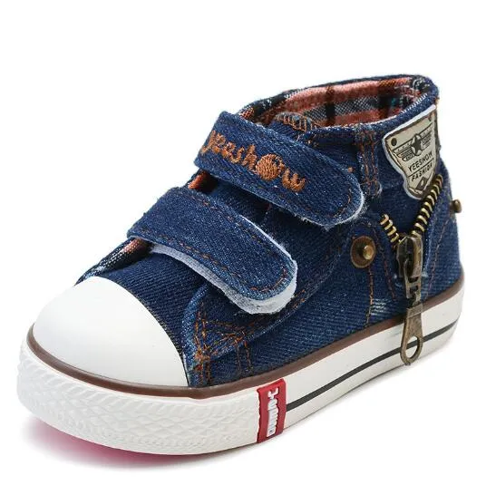 High Help Canvas Shoes Casual Kids Denim Side Zipper Boys Girls Sneakers