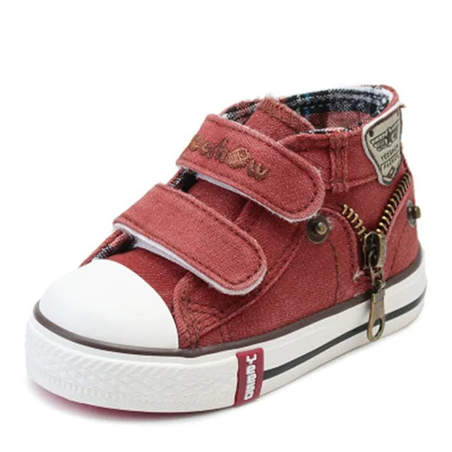 High Help Canvas Shoes Casual Kids Denim Side Zipper Boys Girls Sneakers