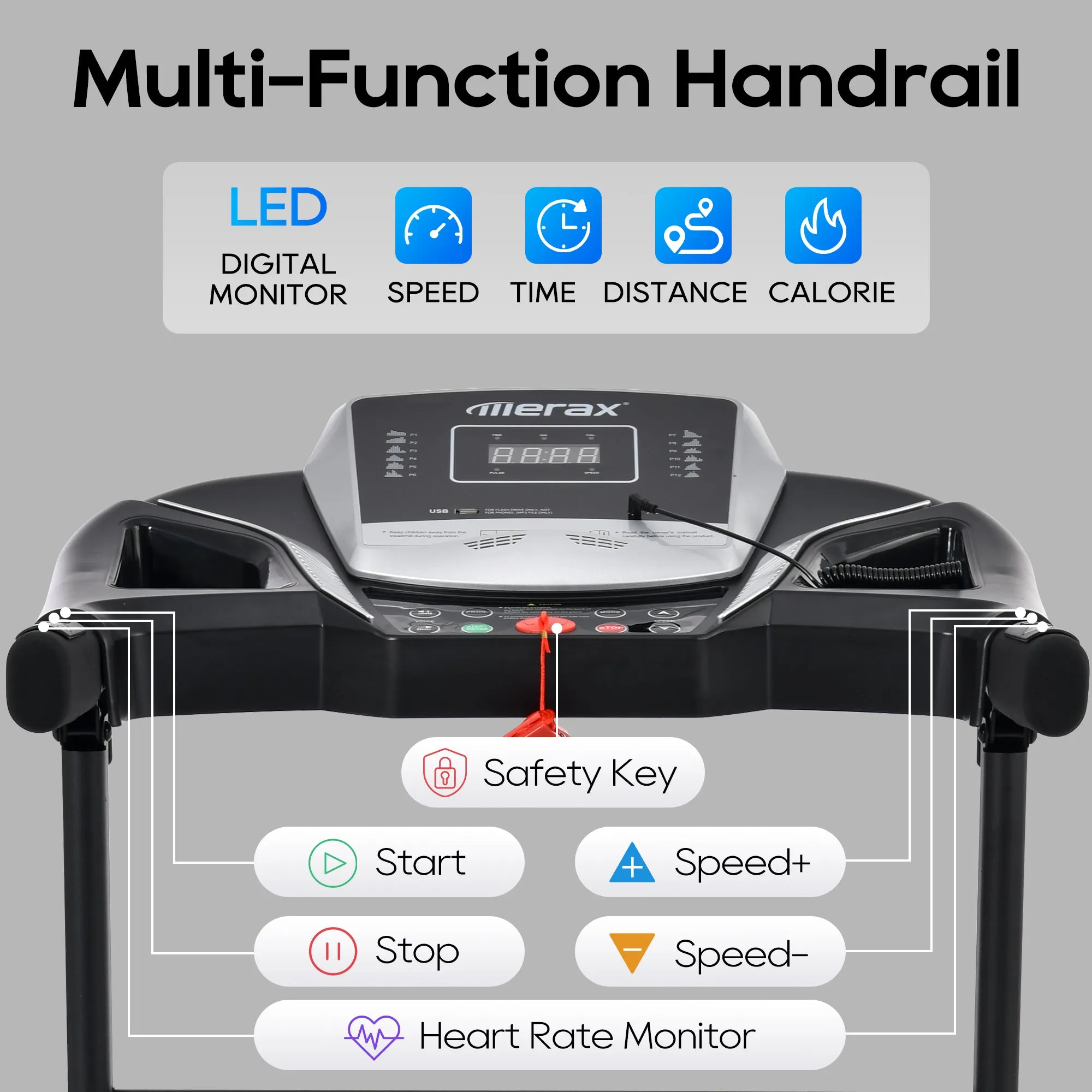 Home folding treadmill with pulse sensor, 2.5-horsepower silent brushless motor, 3-level tilt, 12 preset programs