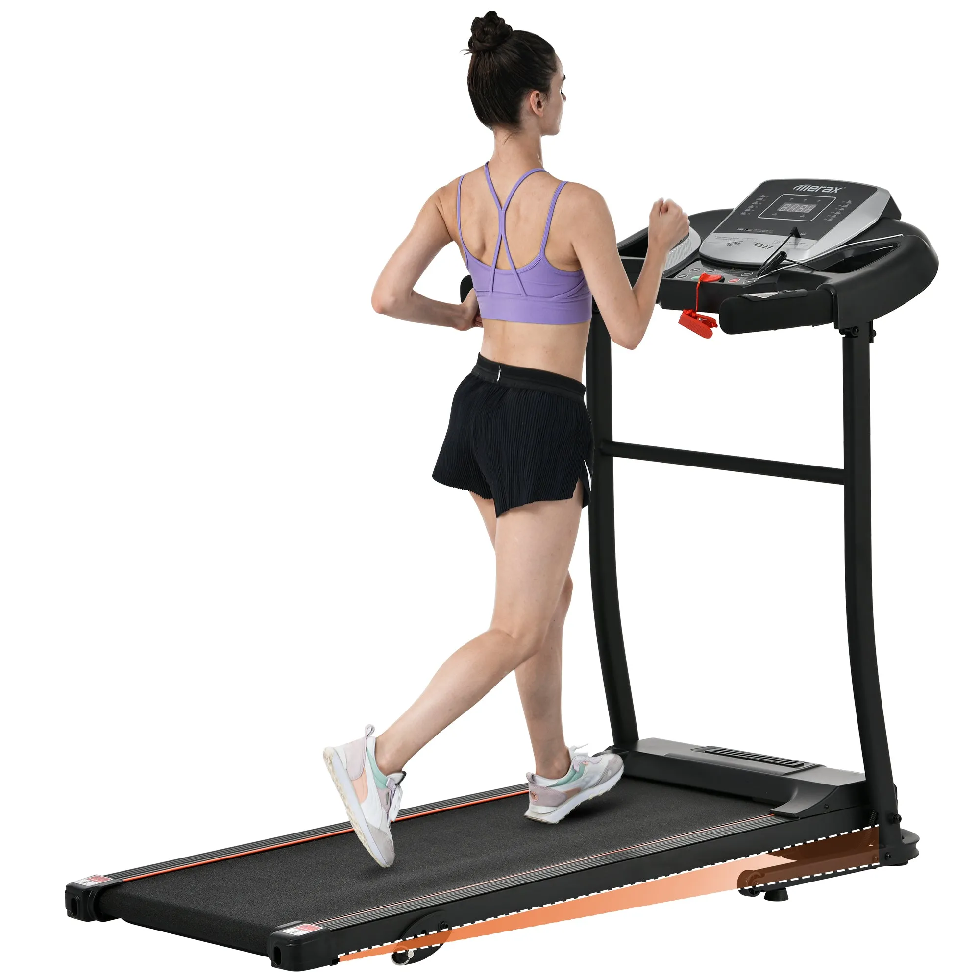 Home folding treadmill with pulse sensor, 2.5-horsepower silent brushless motor, 3-level tilt, 12 preset programs