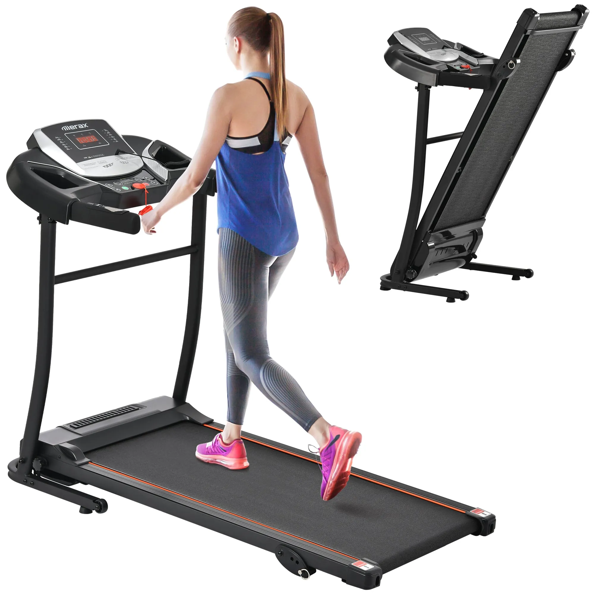 Home folding treadmill with pulse sensor, 2.5-horsepower silent brushless motor, 3-level tilt, 12 preset programs