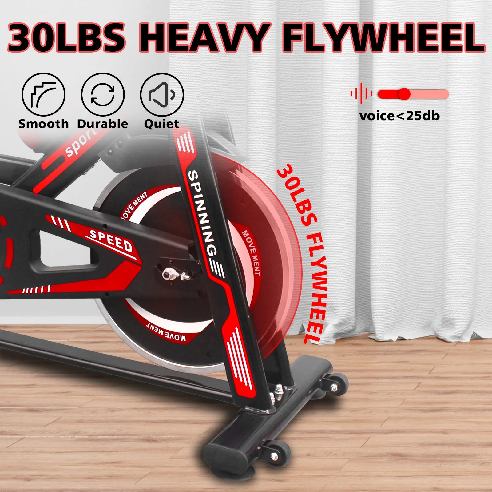 Indoor Exercise Bike Cycling Bike with Comfortable Seat Cushion Black Red