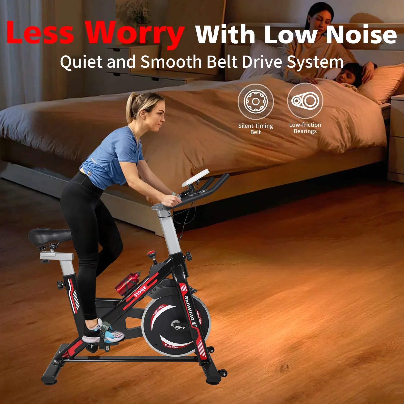 Indoor Exercise Bike Cycling Bike with Comfortable Seat Cushion Black Red