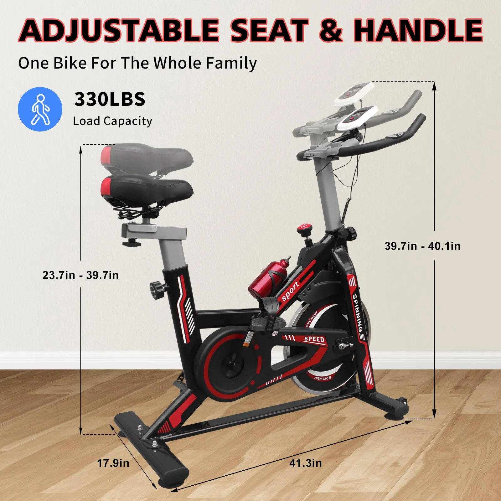 Indoor Exercise Bike Cycling Bike with Comfortable Seat Cushion Black Red