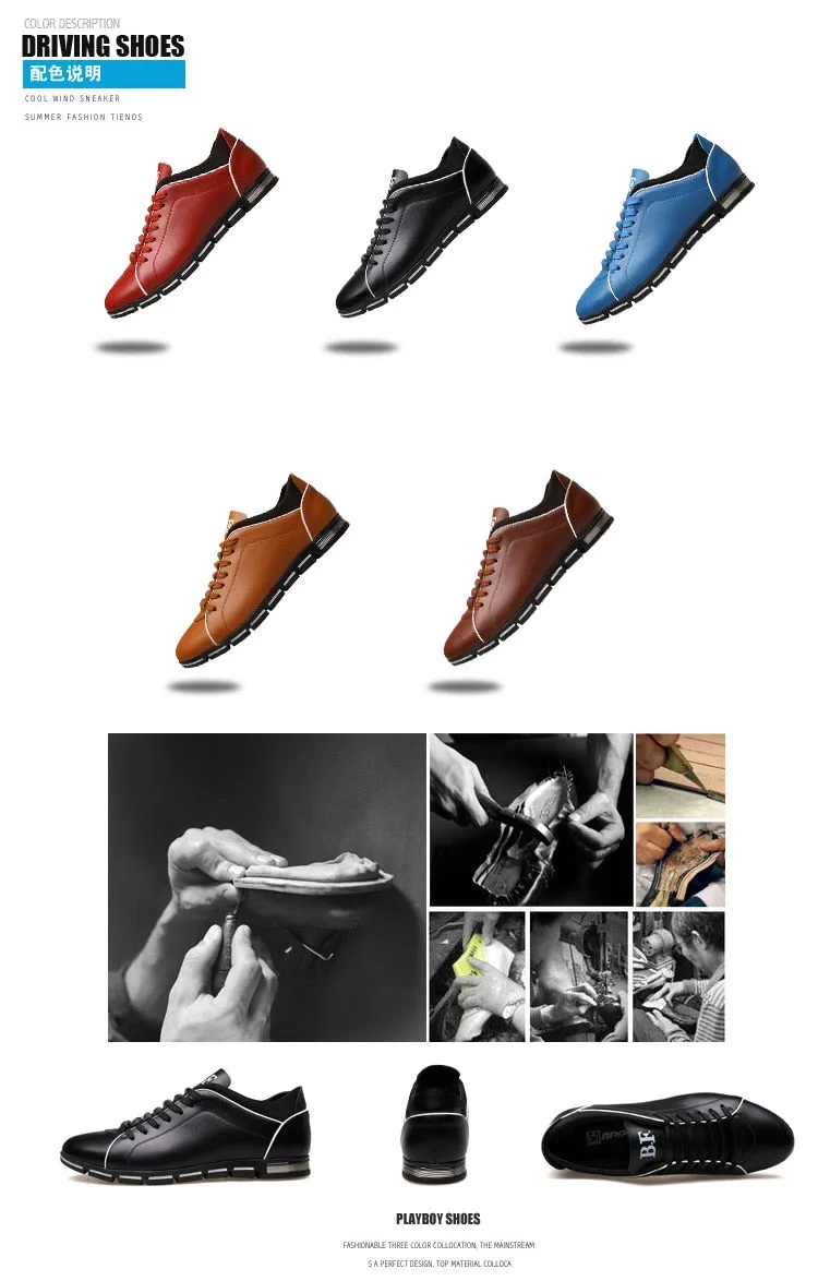 Jinquedai  Spring Autumn New Men Shoes Casual Sneakers Fashion Solid Leather Shoes Formal Business Sport Flat Round Toe Light Breathable202