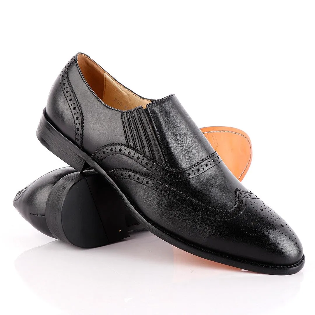 John Foster Black Shoe Brogue Slip On