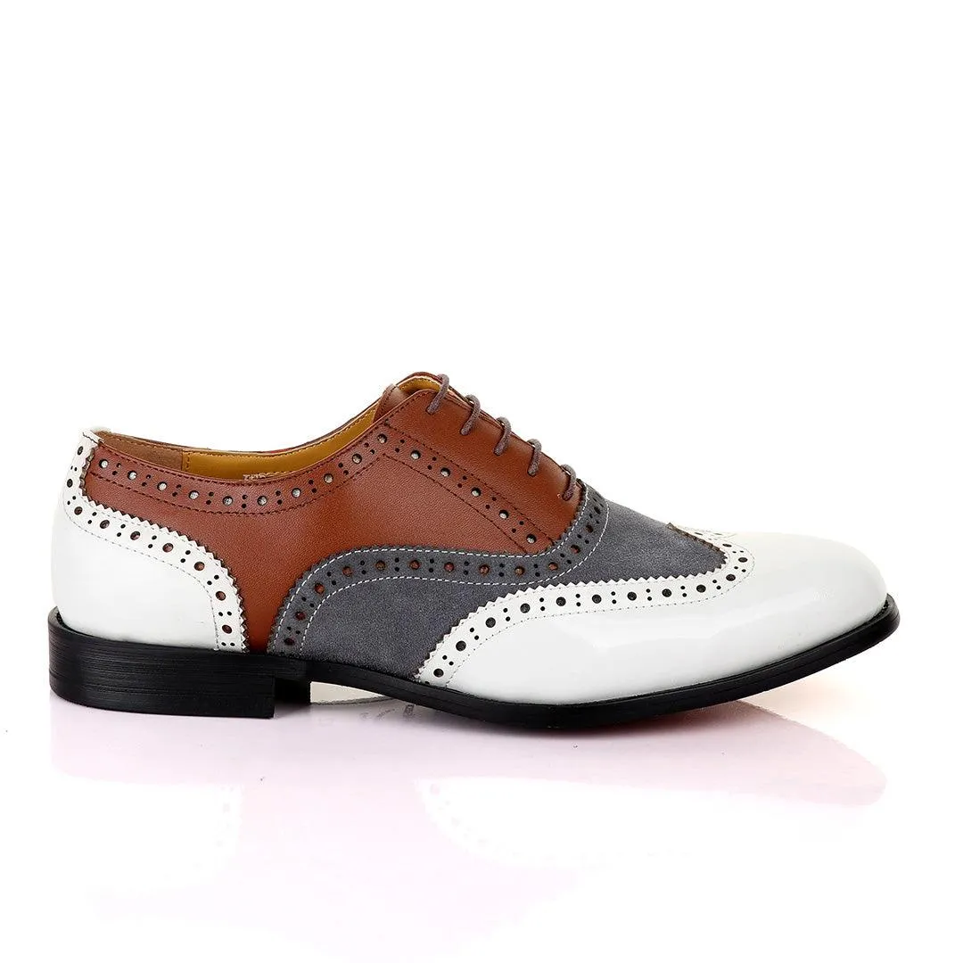 John Mendson Oxford Lace Up White Grey and Brown Shoes