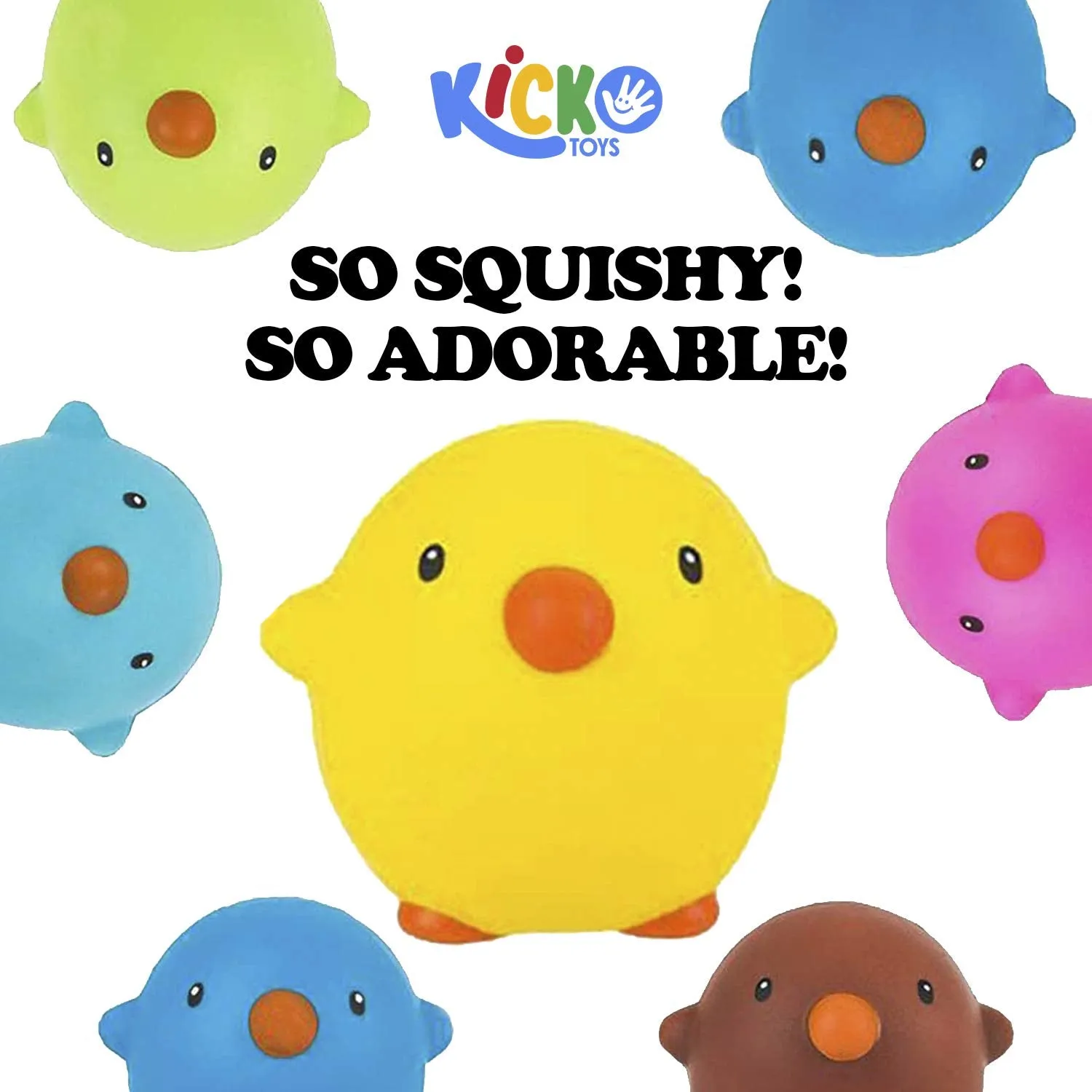 Kicko Easter Squish Chicky - Pack of 6 3 Inch Slow Rising Toy in Assorted Colors